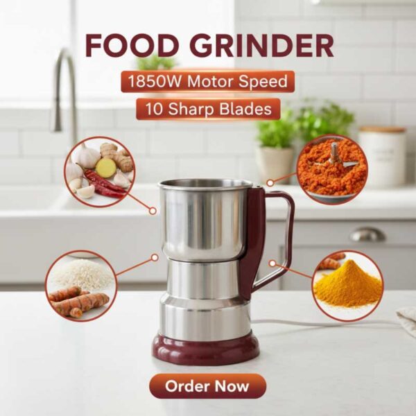 Premium 1850W Electric Food & Spice Grinder (Heavy Duty Stainless Steel)